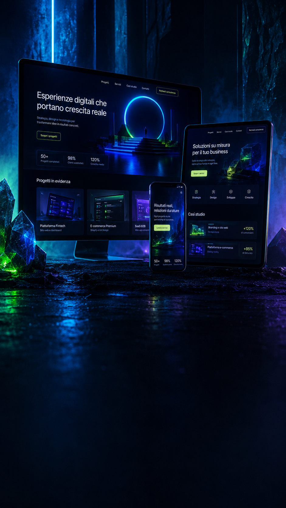 Portfolio digitale con mockup desktop e mobile