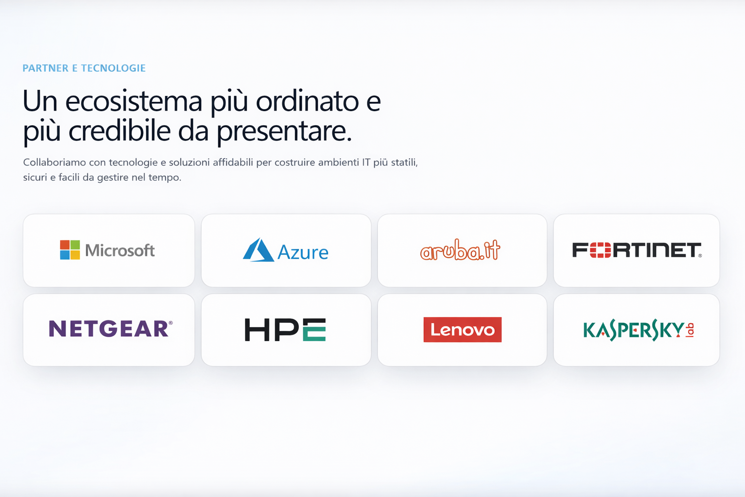 Screenshot sezione partner e tecnologie del sito PC Help Group